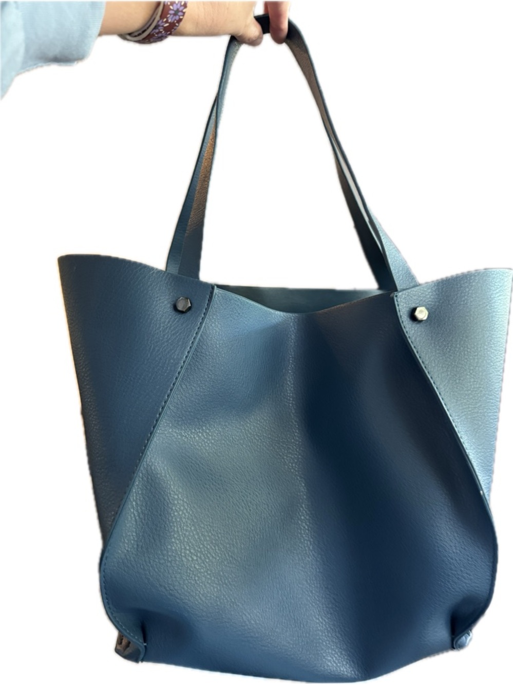 Neiman Marcus Blue Faux Leather Shopper Tote Bag